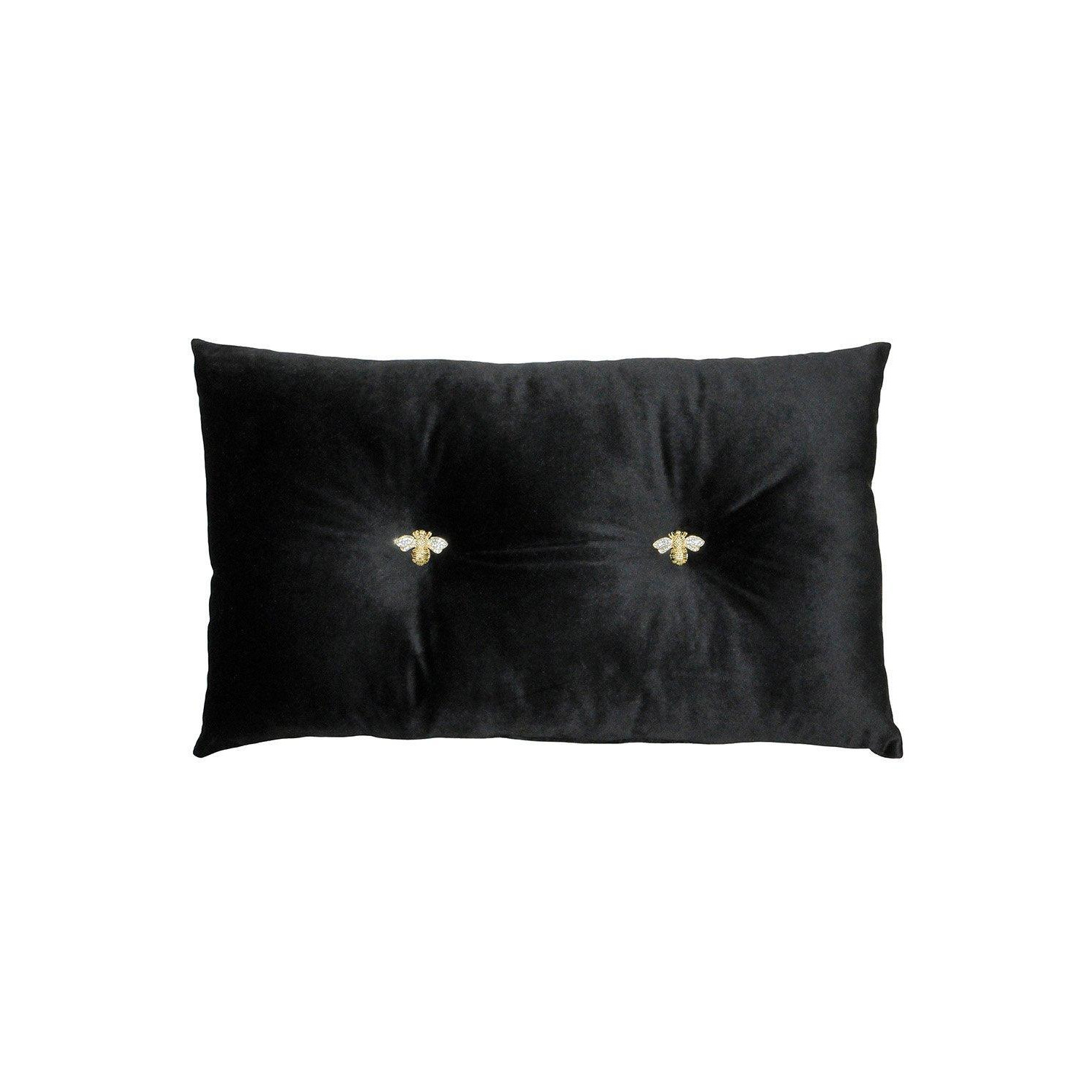 Bumble Bee Embroidered Buttoned Velvet Ready Filled Cushion