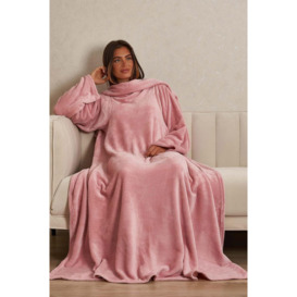 Coral Fleece Wearable Blanket with Sleeves Throw