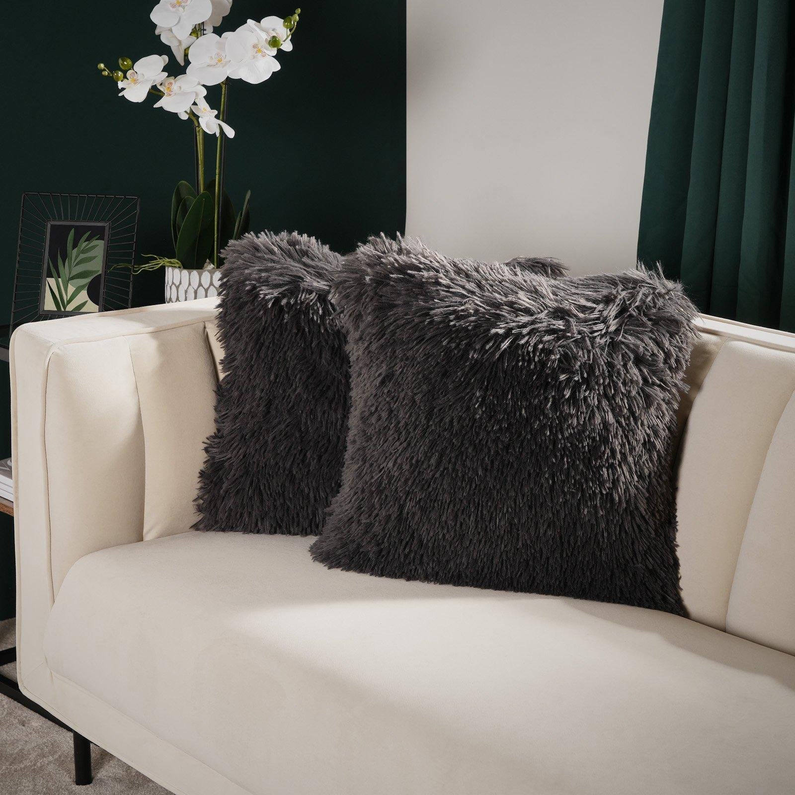 Set of 2 Faux Mongolian Fur Cushion Covers - image 1