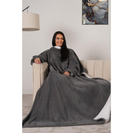 Oversized Wearable Fleece Blanket with Sleeves Throw - thumbnail 2