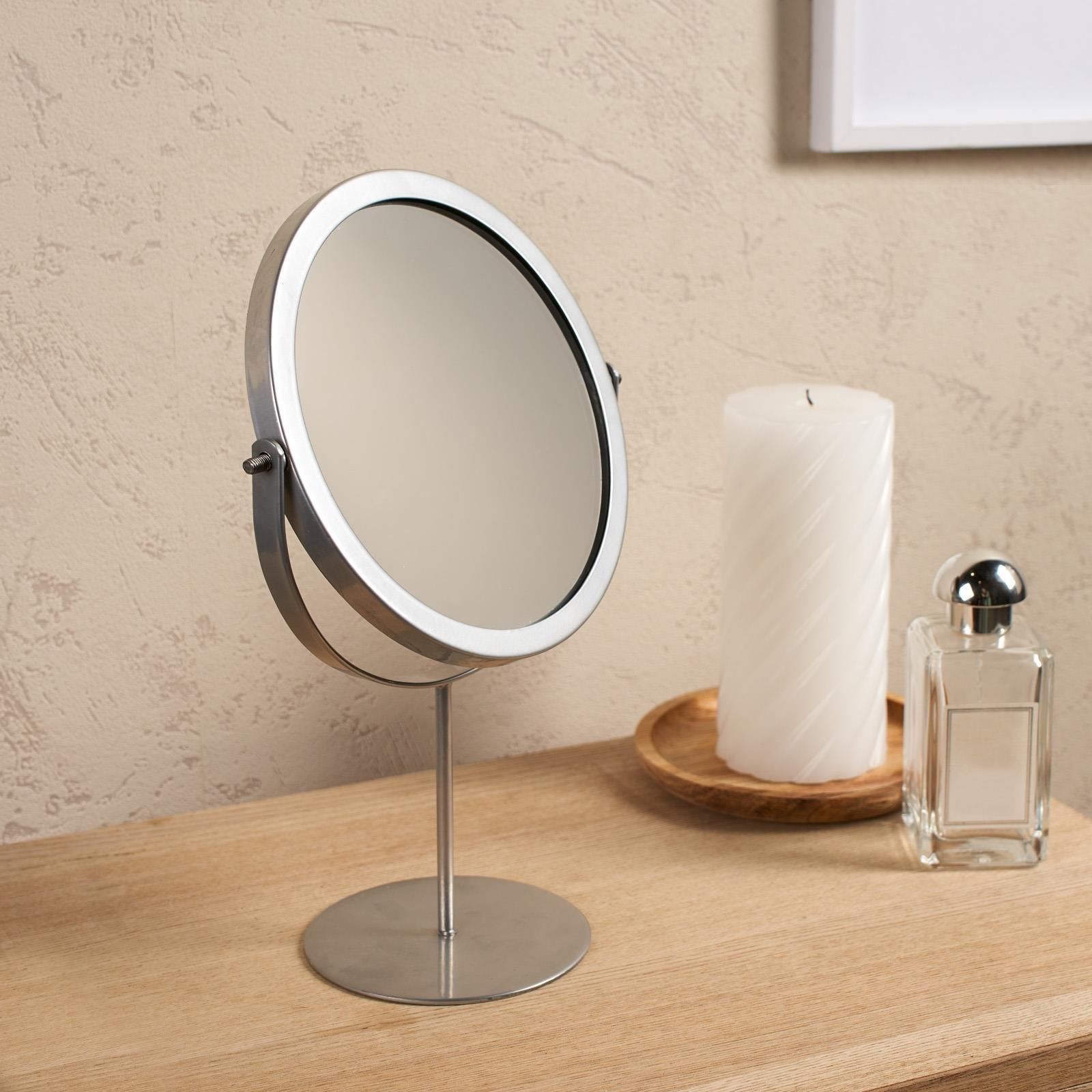 Round Bathroom Mirror Accessories Free Standing Vanity Stainless Steel Silver - image 1