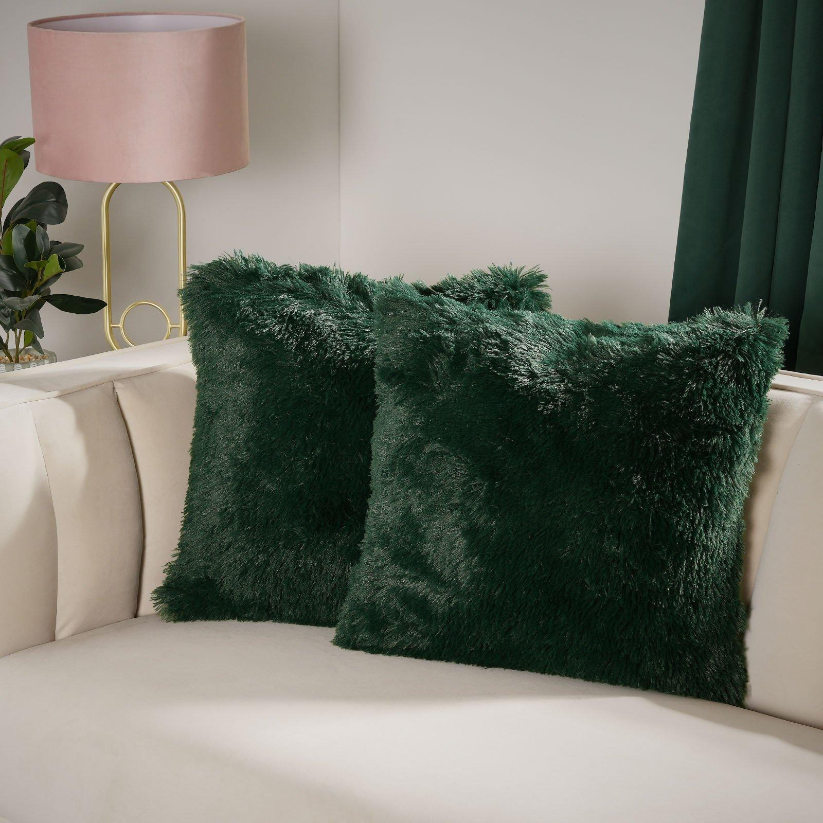 Set of 2 Fluffy Shaggy Filled Cushion with Cover Square - image 1
