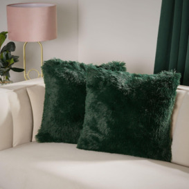 Set of 2 Fluffy Shaggy Filled Cushion with Cover Square - thumbnail 1