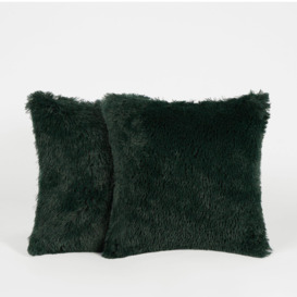 Set of 2 Fluffy Shaggy Filled Cushion with Cover Square - thumbnail 3