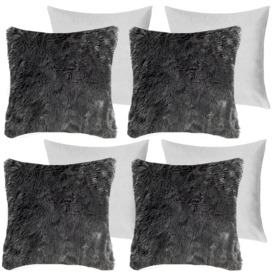 Set of 4 Fluffy Shaggy Filled Cushion with Cover Square - thumbnail 2