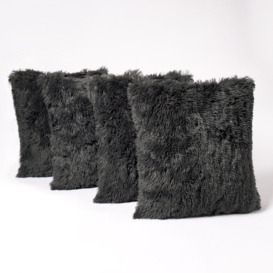 Set of 4 Fluffy Shaggy Filled Cushion with Cover Square - thumbnail 3