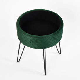 Matte Velvet Stool Quilted Hairpin Round Seat Cushioned Foot Rest - thumbnail 3