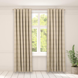 Pair Of Woven Check Eyelet Curtains Blackout Textured