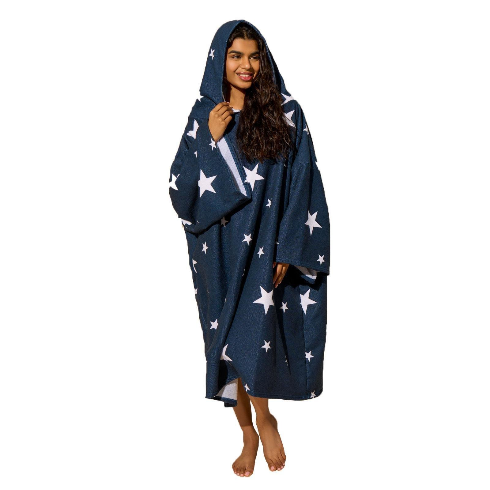 Star Hooded Poncho Towel Swimming Adult Dry Changing Robe Beach Bath - image 1