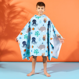 Under The Sea Poncho Beach Towel Hooded Quick Dry Microfibre Holiday