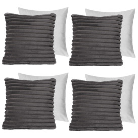 4 x Faux Fur Thick Rib Filled Cushion Covers