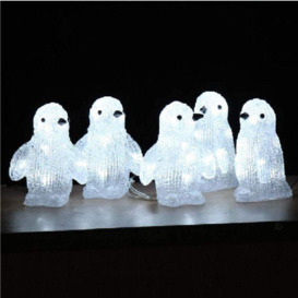 Set of 5 Acrylic White Penguins with Ice White LEDs RS04755