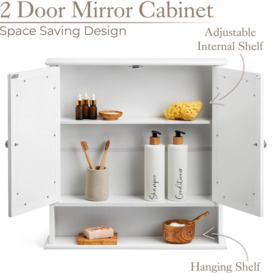 Bathroom Mirrored Cabinet White Grey Wooden Double Wall Mounted Storage Unit - thumbnail 2