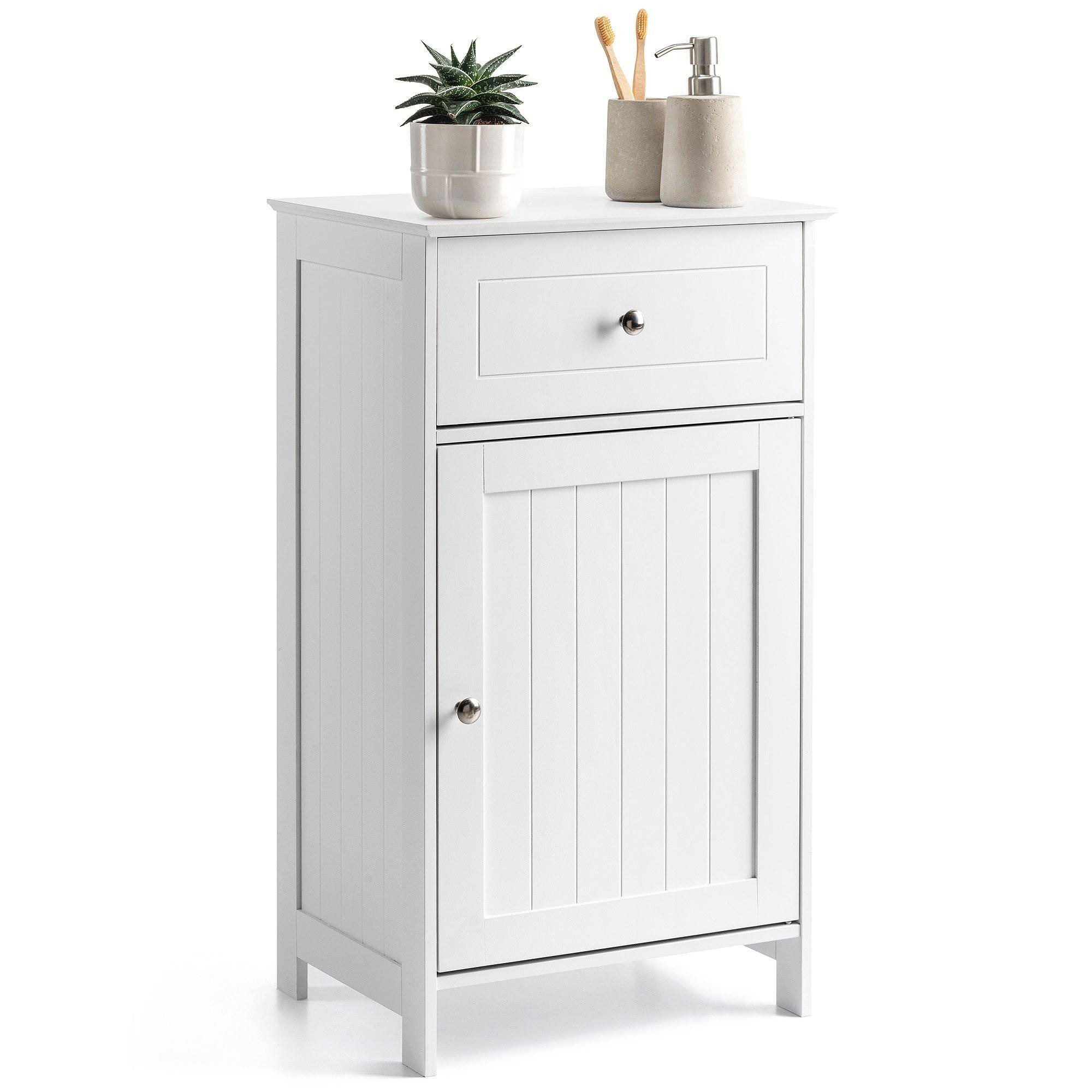 Bathroom Drawer Cabinet Wooden White Single Door Storage Cupboard Unit Christow - image 1