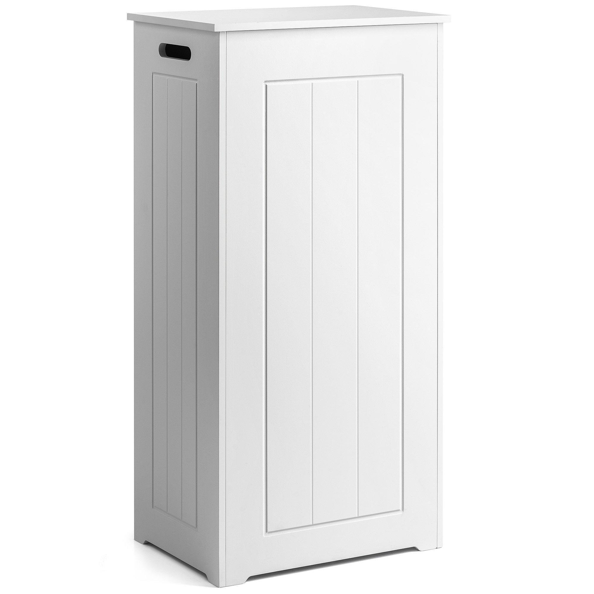 White Laundry Box Wooden Bathroom Storage Basket Linen Clothes Cabinet Christow - image 1