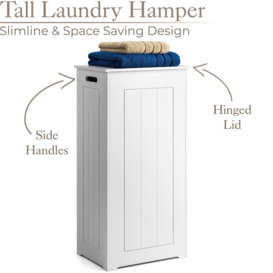 White Laundry Box Wooden Bathroom Storage Basket Linen Clothes Cabinet Christow - thumbnail 2