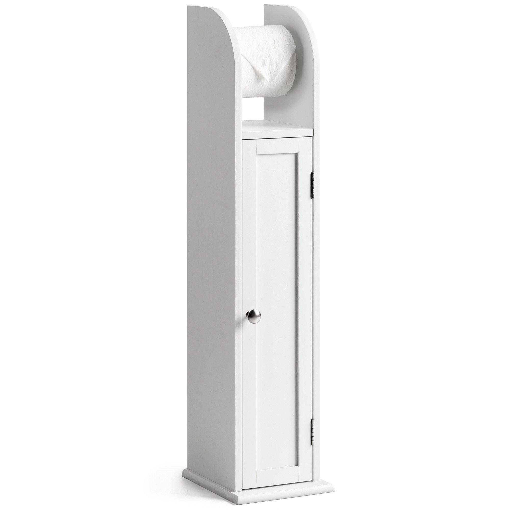 Toilet Roll Holder Cabinet Freestanding White Wood Bathroom Storage Christow - image 1