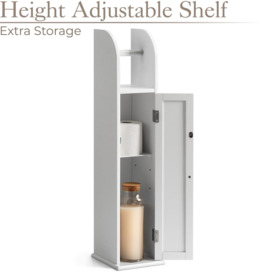 Toilet Roll Holder Cabinet Freestanding White Wood Bathroom Storage Christow - thumbnail 3