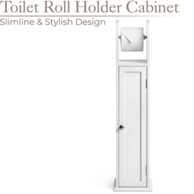 Toilet Roll Holder Cabinet Freestanding White Wood Bathroom Storage Christow - thumbnail 2