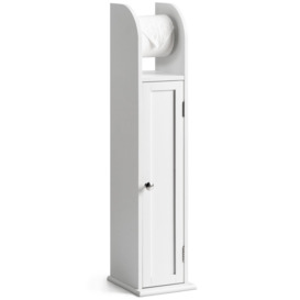 Toilet Roll Holder Cabinet Freestanding White Wood Bathroom Storage Christow - thumbnail 1