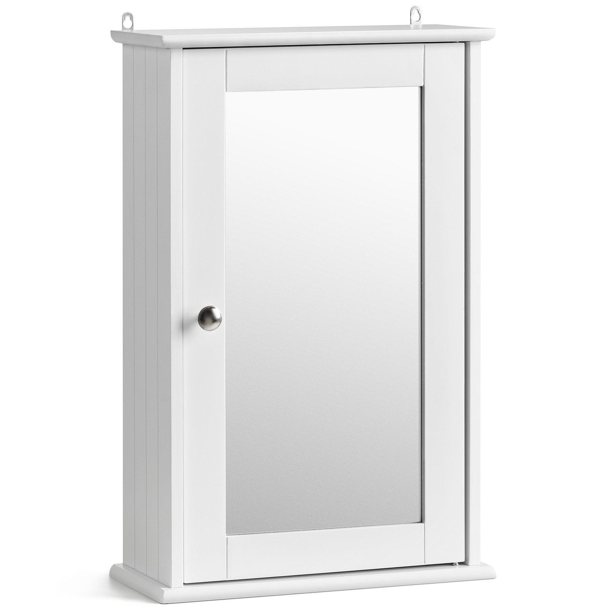 Bathroom Mirror Cabinet White Wooden Single Door Wall Mounted Unit Christow - image 1