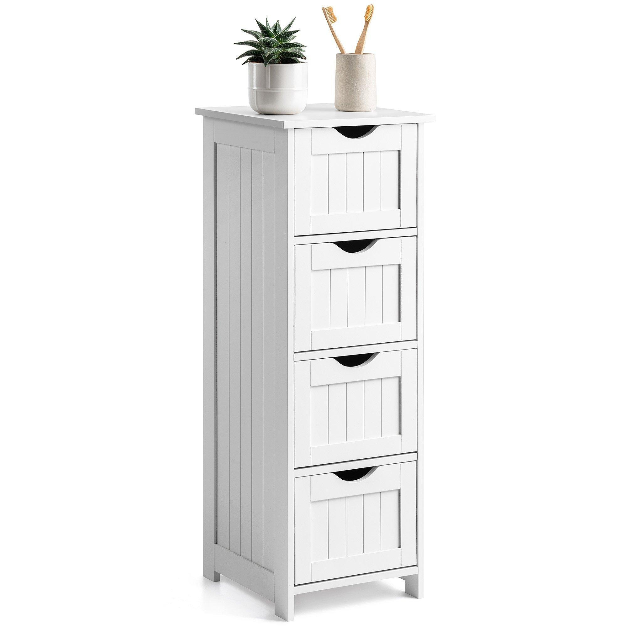 Bathroom Drawer Cabinet White Wood Storage Unit With 4 Deep Drawers Christow - image 1