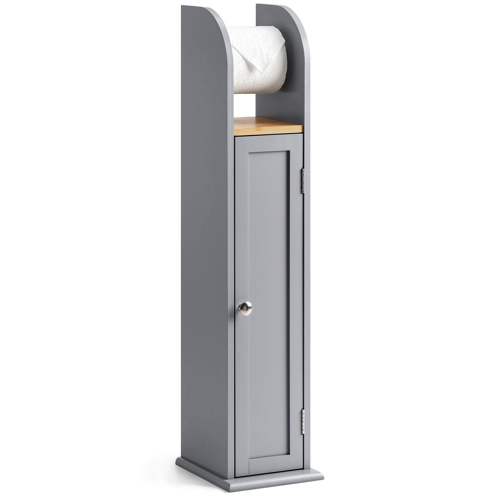 Toilet Roll Holder Cabinet Freestanding Grey Bamboo Wood Bathroom Unit Christow - image 1