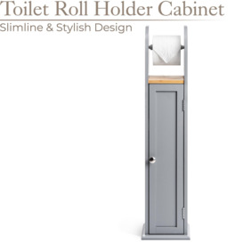 Toilet Roll Holder Cabinet Freestanding Grey Bamboo Wood Bathroom Unit Christow - thumbnail 2