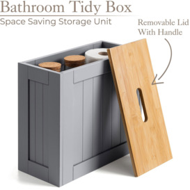 Bathroom Tidy Box Grey Bamboo Toilet Roll Cleaning Bottle Storage Unit Christow - thumbnail 2