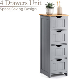 Christow Grey Bathroom Drawer Unit Floor Storage Cabinet With Bamboo Top 82cm - thumbnail 3