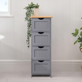 Christow Grey Bathroom Drawer Unit Floor Storage Cabinet With Bamboo Top 82cm - thumbnail 2