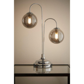 Table Lamp In Chrome With 2 Arms and Smokey Glass Ball Lightshades