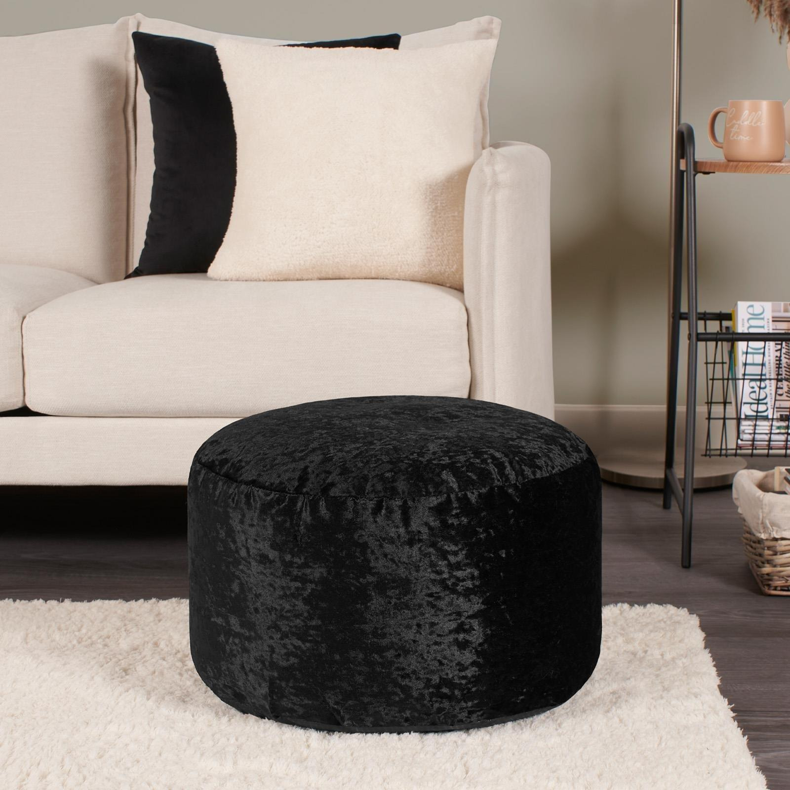 Footstool Round Crushed Velvet Cushion Seat Chair Pouffe Filled - image 1