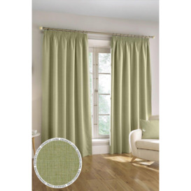 Harvard Green 100% Blackout, Thermal, Linen Look Tape Top Pair of Curtains