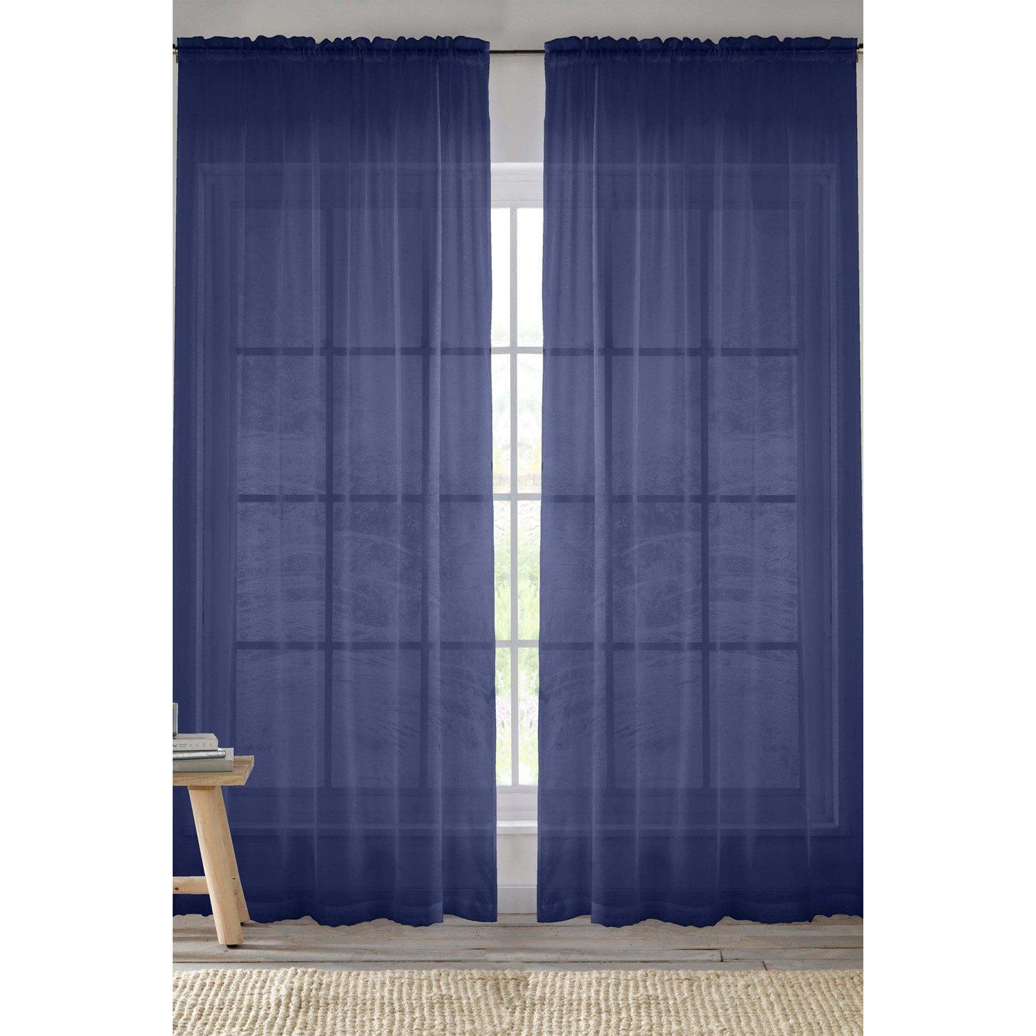 Sheer Plain Woven Voile Slot Top Curtain Panel Pair - image 1