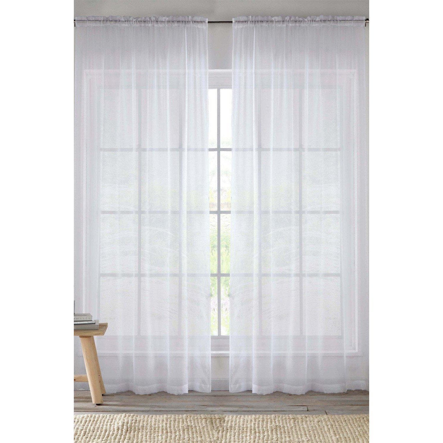 Sheer Plain Woven Voile Slot Top Curtain Panel Pair - image 1