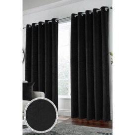 Velvet, Supersoft, 100% Blackout, Thermal Pair of Curtains with Eyelet Top - Black