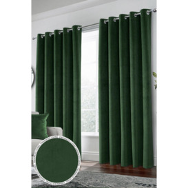 Velvet, Supersoft, 100% Blackout, Thermal Pair of Curtains with Eyelet Top - Green