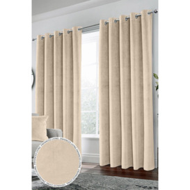 Velvet, Supersoft, 100% Blackout, Thermal Pair of Curtains with Eyelet Top - Cream