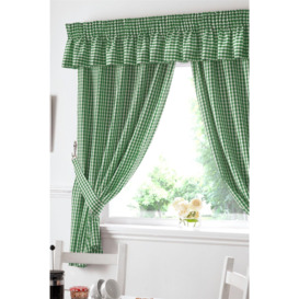 Gingham Green Checkered Taped Curtains With Tie Backs