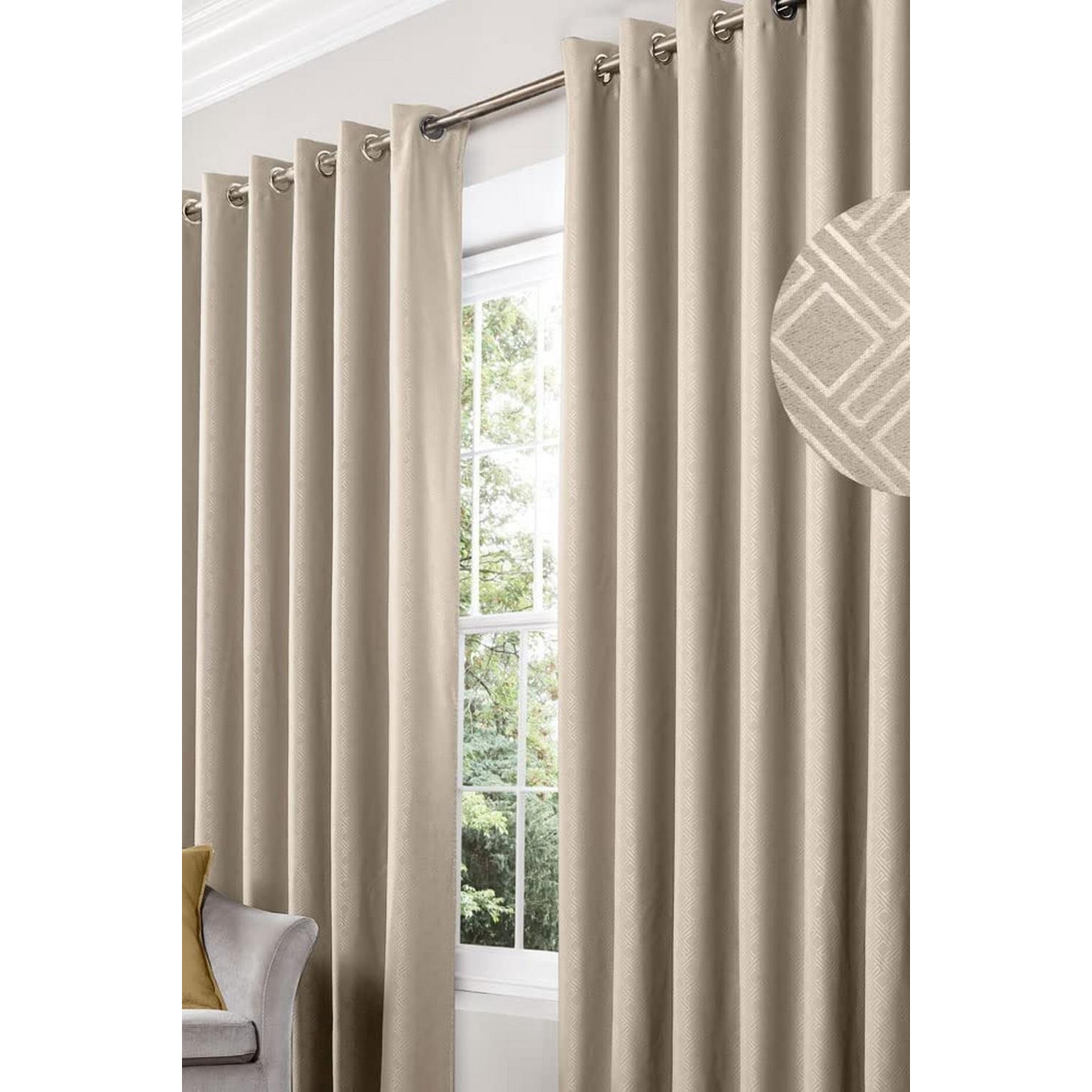 Diamond Blackout Eyelet Curtains Thermal Lined Ready Made Curtains - image 1