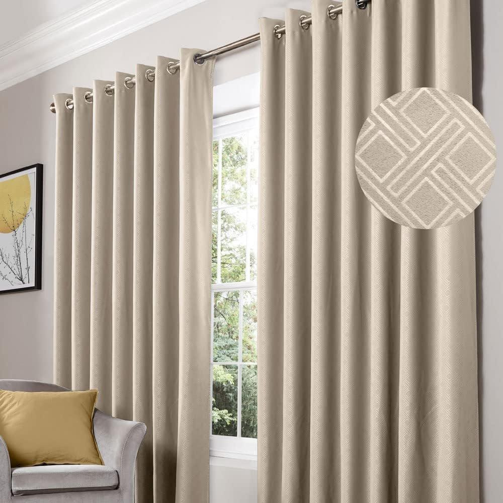 Diamond Blackout Eyelet Curtains Thermal Lined Ready Made Curtains - image 1