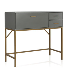 Wooden Grey Lennon Console Bar Table Desk Unit With Drawers - thumbnail 2