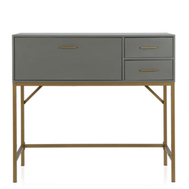 Wooden Grey Lennon Console Bar Table Desk Unit With Drawers - thumbnail 3