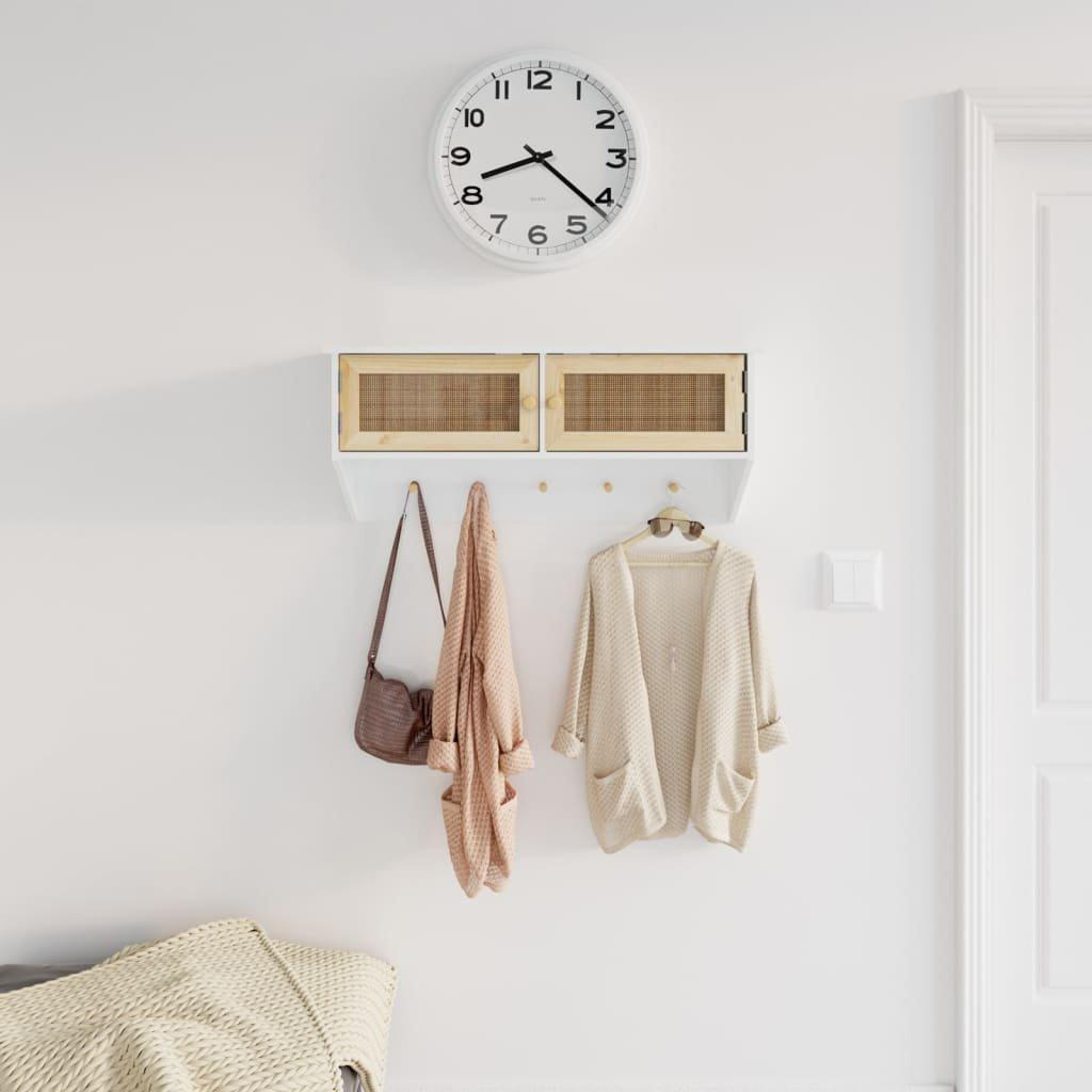 Wall-mounted Coat Rack White Engineered Wood and Natural Rattan - image 1