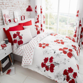 Printed Polycotton Poppy Duvet Cover With Pillowcases