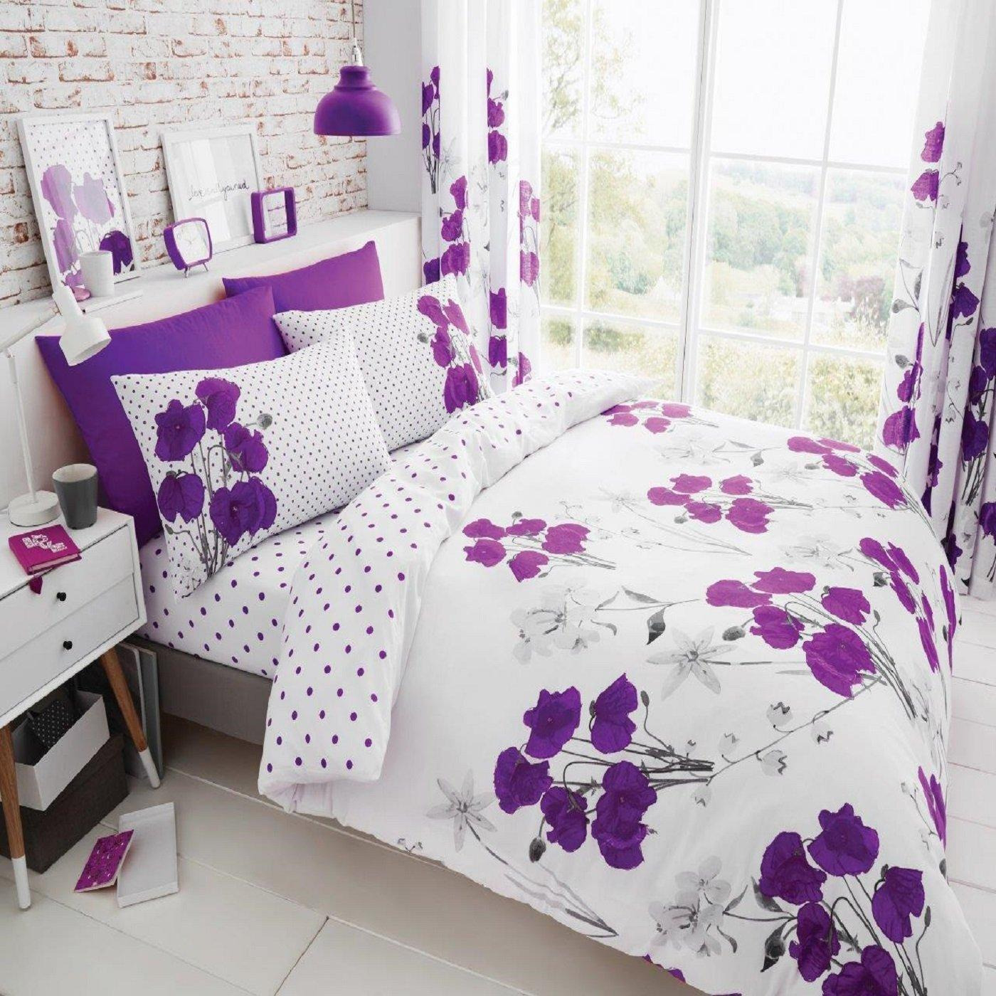 Printed Polycotton Poppy Duvet Cover With Pillowcases