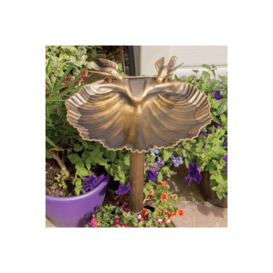 Garden Outdoor Bronze Plastic Metal Effect Clam Shell Bird Bath with Base Planter - thumbnail 2