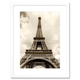 Eiffel Tower France Vintage Sepia Photograph French Landmark Artwork Framed Wall Art Print 12X16 Inch