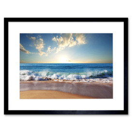 Waves Crushing at Sandy Beach Shore Ocean Sea Summer Sunny Coastal Landscape Photograph Print Framed Wall Art Print Picture 12X16 inch - thumbnail 1